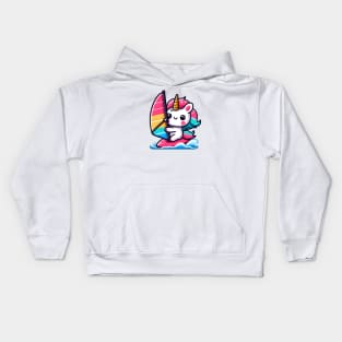 Windsurfing Unicorn Olympics 🦄 - Catch the Cuteness Wave! Kids Hoodie